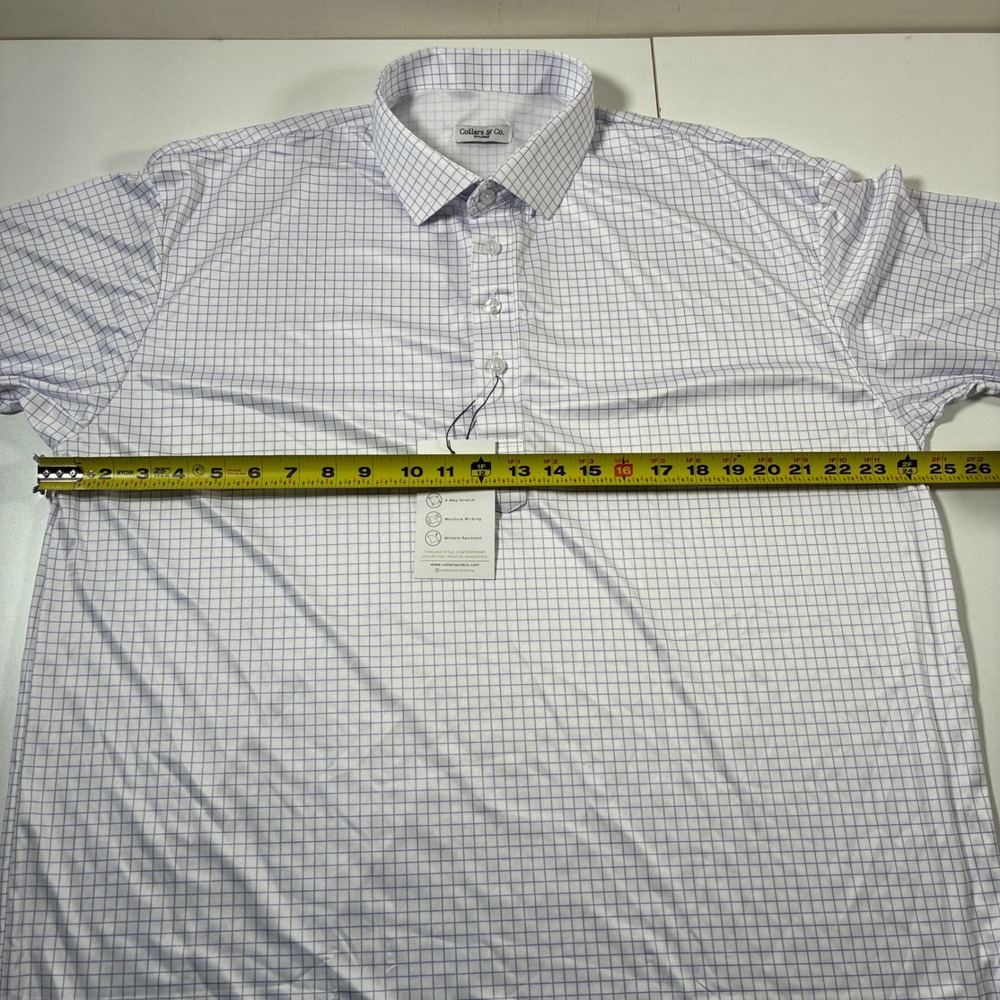 NEW Collars & Co Polo Mens 2XL White Purple Windowpane Check Performance Shirt - Picture 5 of 8